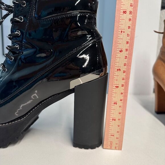 Stuart Weitzman Black Patent Leather Rugged Platform Combat Booties Size 9 - Picture 12 of 13